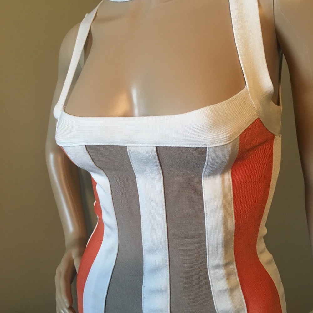 Multicolor bandage dress. Taupe brown cream